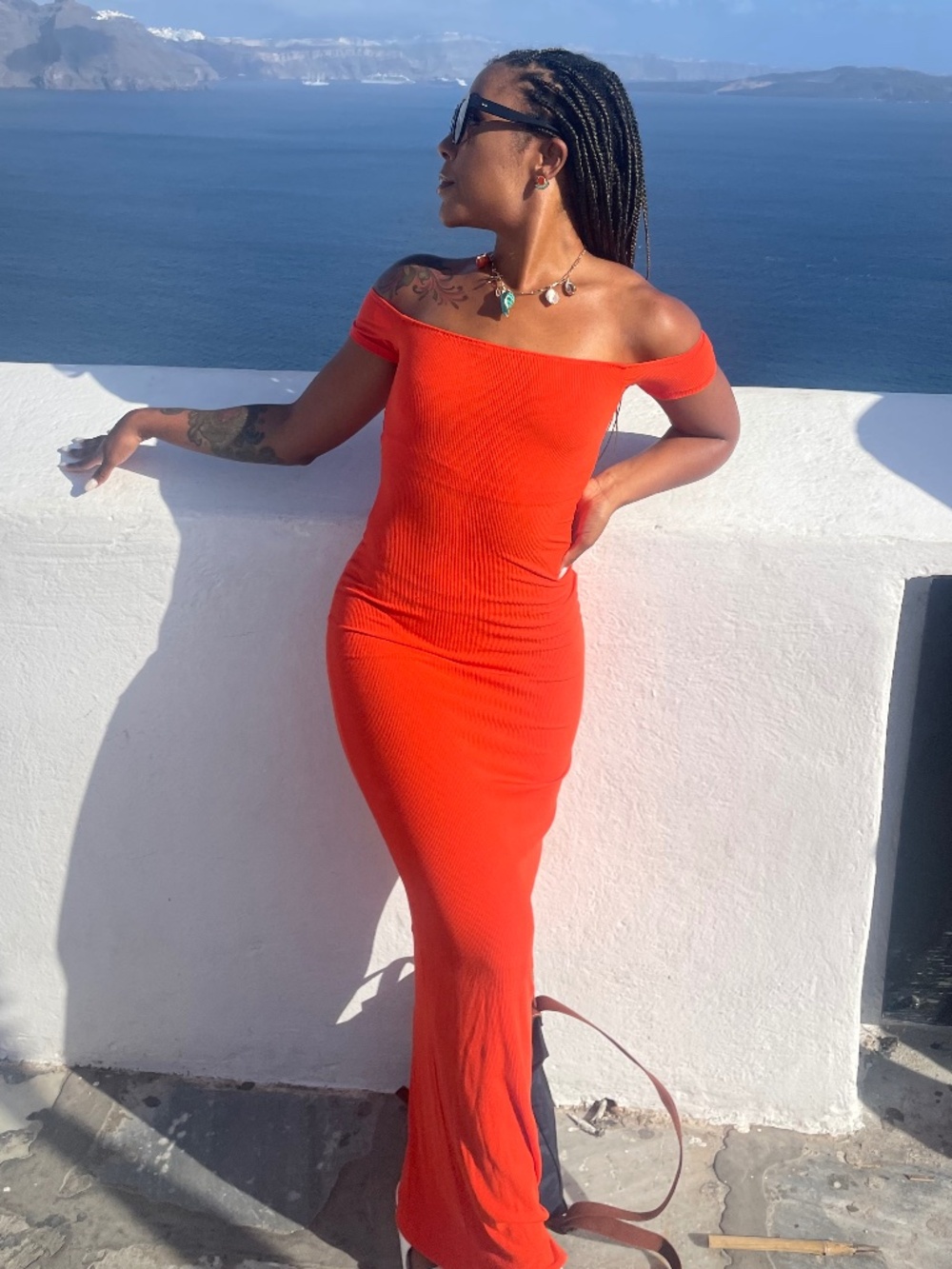 SKIMS Orange Ribbed Scoop Neck Maxi Dress Size S